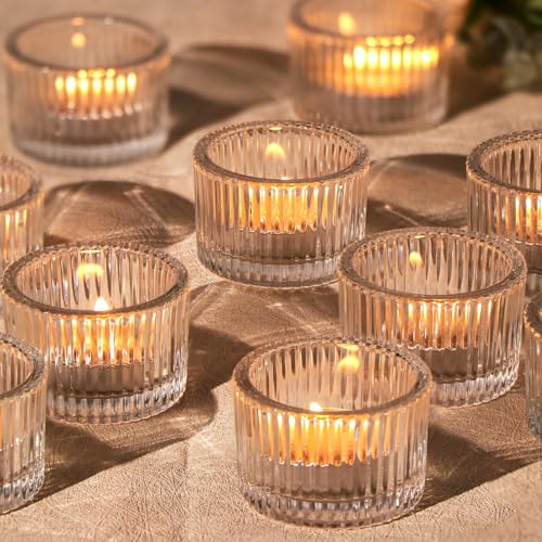 Clear Votive Candle Holders - 24 Pack Glass Tea Light Holders for Home Decor & Weddings