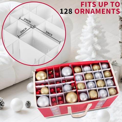 DIMESHY Christmas Ornament Storage Box Holds 128 Ornaments with Window, Red