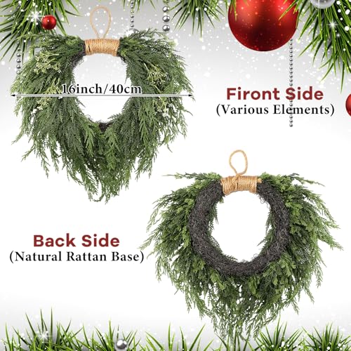 16-Inch Norfolk Pine Christmas Wreath for Front Door and Home Decor