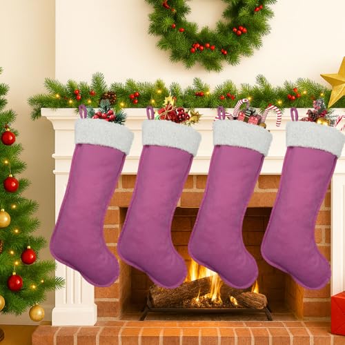 LinaGarten RosePink002 Large Christmas Stockings for Family Holiday Decor, 20 Inch Red Xmas Bulk Stockings