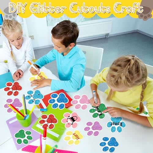 100Pcs Glitter Paw Print Paper Cutouts for Pet Themed Party Decorations