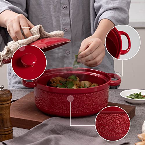 FUN ELEMENTS FE 2 Quart Casserole Dish with Lid - Christmas Red