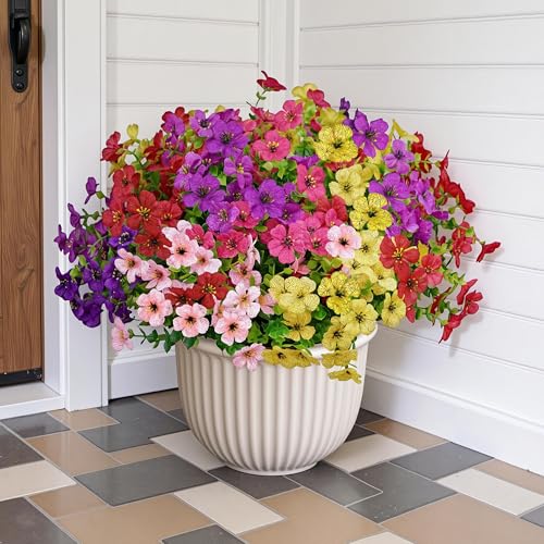 Outdoor Artificial Flowers - 12 Bundles UV Resistant Fake Silk Daisies