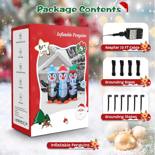 FunFanso 6 FT Christmas Inflatable Penguin Decoration with LED Lights – 3-Penguin Set