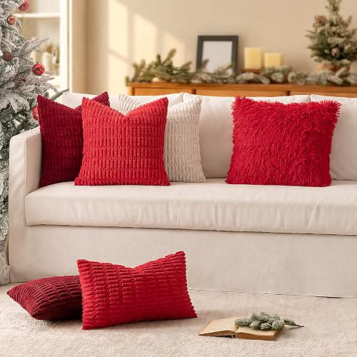 MIULEE Red 18x18 Corduroy Throw Pillow Covers (Pack of 2) 18" x 18"