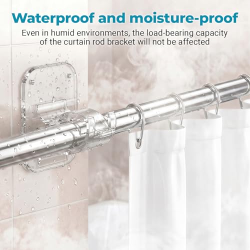 No Drill Curtain Rod Brackets - 4 Pack Adhesive Wall Hooks for Curtains