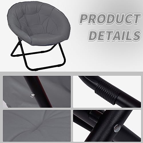 Folding Faux Fur Saucer Chair - Portable Soft Moon Chair for Bedroom