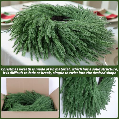 Oleitodh 24 inch Norfolk Pine Wreath - Real Touch Greenery for Front Door, Indoor/Outdoor
