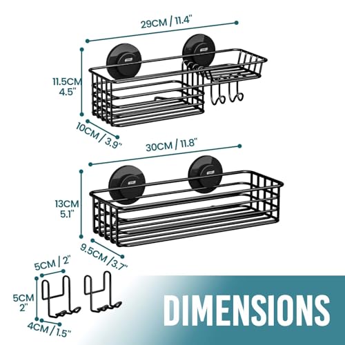 Suction Cup Shower Caddy 2 Pack with Hooks and Soap Holder