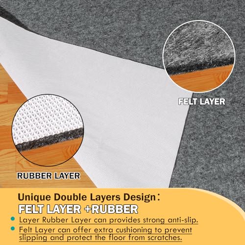 8x10 Ft Waterproof Rug Pad, Non-Slip Felt Underlay for Hardwood Floors