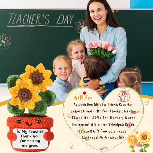 Teacher Appreciation Gift Crochet Sunflower with Gratitude Card - Back to School