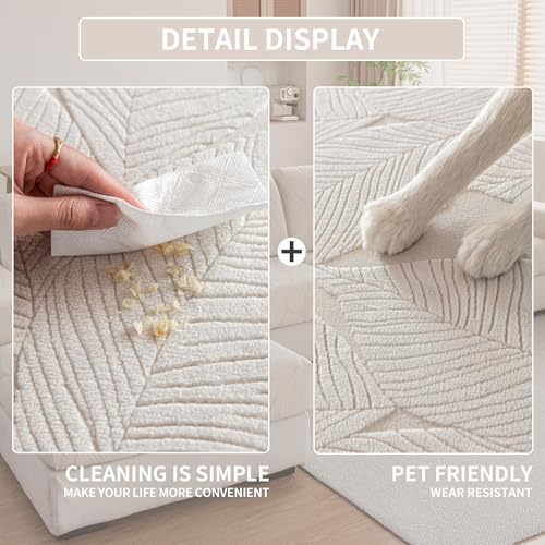 Stretch Sofa Back Cushion Cover - Washable Couch Slipcover (Ivory, 1 Piece)
