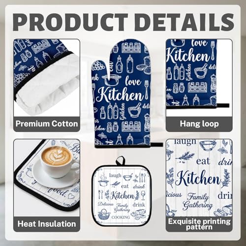 8-Piece Navy Blue Kitchen Decor Set: Dish Towels, Oven Mitts, Pot Holders