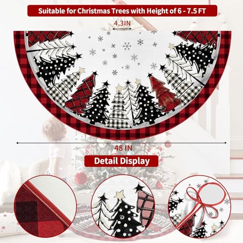 48-Inch Red and Black Buffalo Plaid Christmas Tree Skirt - Holiday Mat