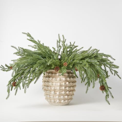 DN DECONATION Faux Pine Stems with Cones - 35.4 Inch, Set of 6, Green & Brown