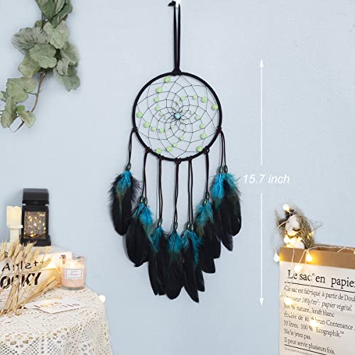 Handmade Luminous Blue Dream Catcher - Glow in the Dark Wall Decor