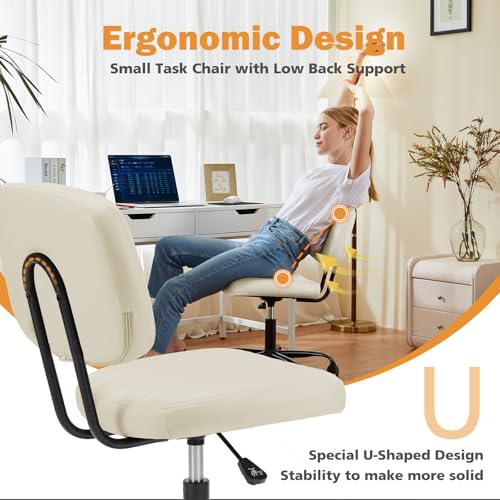 Armless PU Leather Swivel Desk Chair with Lumbar Support - Height Adjustable