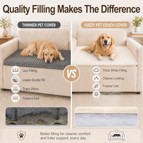Non-Slip Plush Pet Sofa Protector - Washable Couch Cover, White (27.6" x 59")