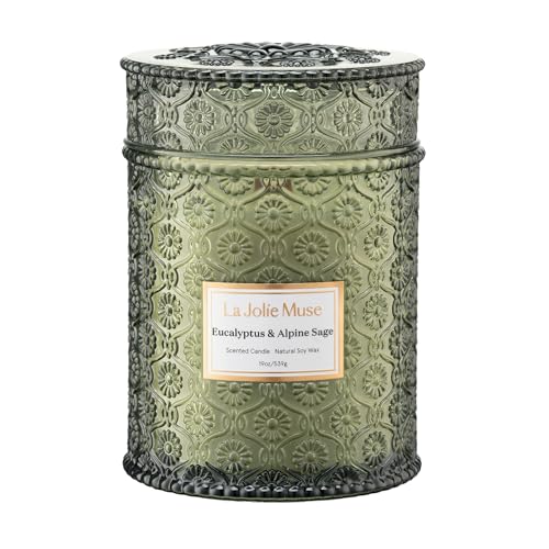 Eucalyptus Sage Scented Soy Wax Candle - 19 oz Large Jar with Wood Wick