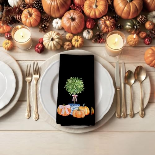 Tzhim Fall Pumpkin Kitchen Hand Towels with Bowknot - 16x24in Decorative Tea Towels