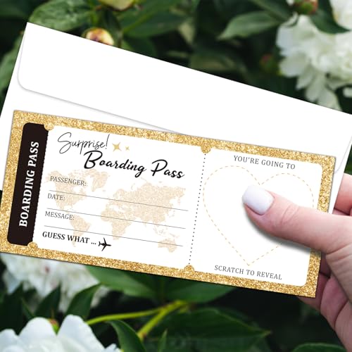 Lesixur 5 Pack Surprise Travel Boarding Pass Tickets with Scratch-Off Destination Reveal Cards for Wedding, Birthday, Christmas Gifts
