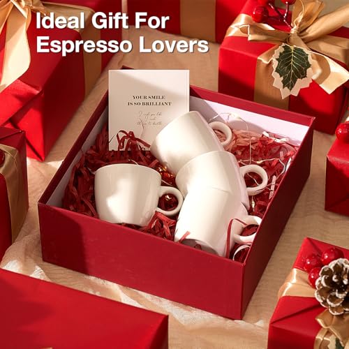 Hlukana Porcelain Espresso Cups Set of 4 - 3.5 oz White Demitasse Coffee Mugs