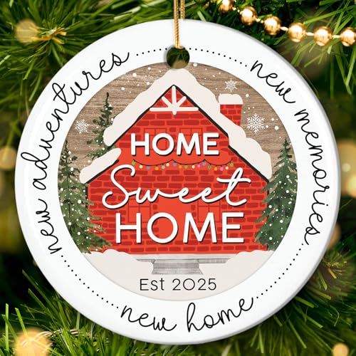 HEXMOZ New Home Ornament 2025 - Best Housewarming Gifts 2025 - New Home Gift Ideas - House Warming Gifts - First House Gift for Owners, Couples, Men, Women - Our First Christmas Ceramic Keepsake