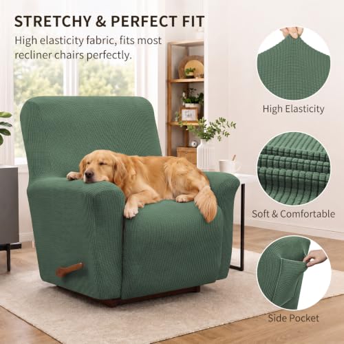 Washable Recliner Chair Cover, Stretch Slipcover for 24-37" Recliners, Greyish Green