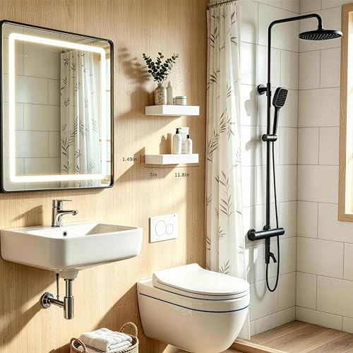 12-Inch White Floating Wall Shelves - Set of 2 Modern Wooden Hanging Shelves