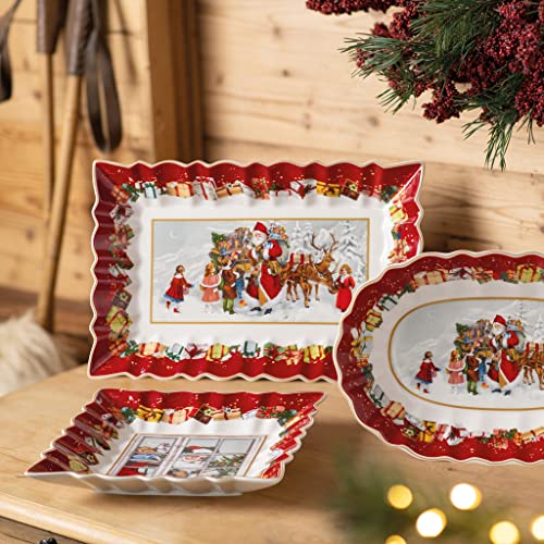 Villeroy & Boch Toy's Fantasy Cake Plate Santa & Children, Red, 13.75 x 9 in