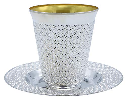 5.5 oz Disposable Silver Kiddush Cup and Saucer Set - 5 Pack