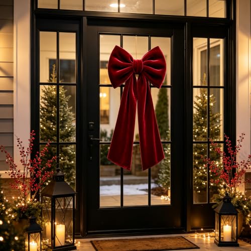 QIANGED Extra-Large Red Velvet Christmas Tree Topper Bow 15.8" x 48"