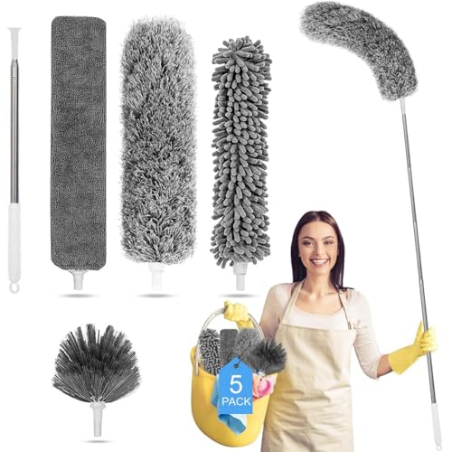Microfiber Duster Kit with 100-Inch Extension Pole - 5-Piece Cleaning Set