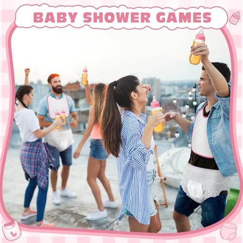 6-Piece Baby Shower Game Set: Bottles, Bibs, and Adult-Size Diapers (Pink)