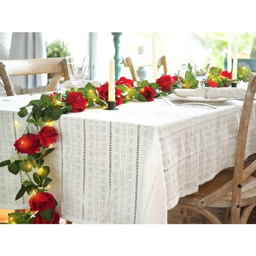 Christmas Red Fairy String Lights & Red Rose Silk Garland Set - 29 Ft 4 Pack
