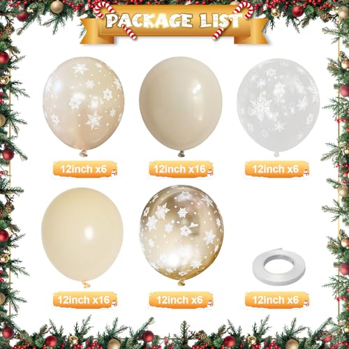 Jobkoo Beige Gold Snowflake Balloon Set Winter Wonderland Party Decorations