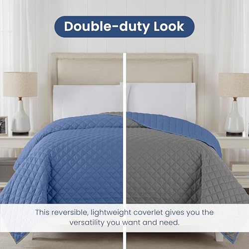 Lightweight Reversible Coverlet for Full Queen Bed - Ceil Blue/Grey
