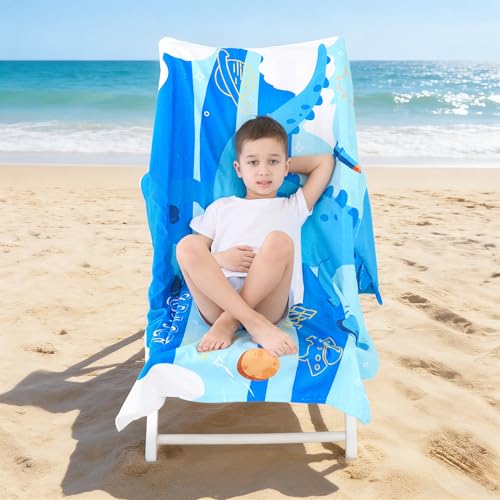 Kids Hooded Beach Towel - Blue Dinosaur Soft Bath Towel for Ages 3-10, 30" x 50"