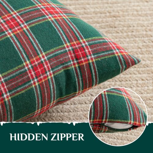 Softalker Christmas Plaid Throw Pillow Covers Set of 4, 18x18 Inch, Green