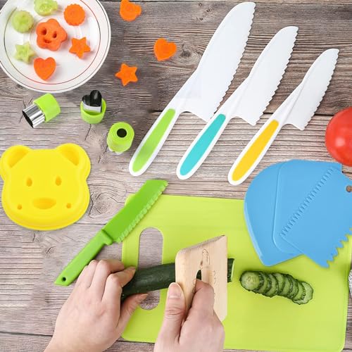 Kids Kitchen Knife Set with Wooden and Plastic Knives for Safe Cooking
