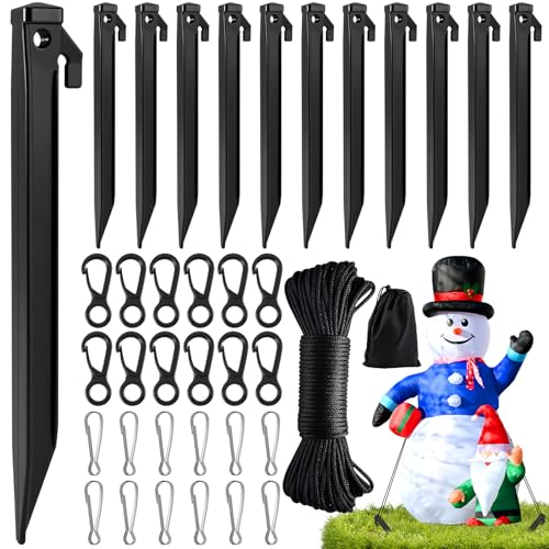 Fabulas 12-Piece Inflatable Stakes Set 8.5 in Heavy-Duty Plastic with Ropes & Hooks for Outdoor Holiday Decor