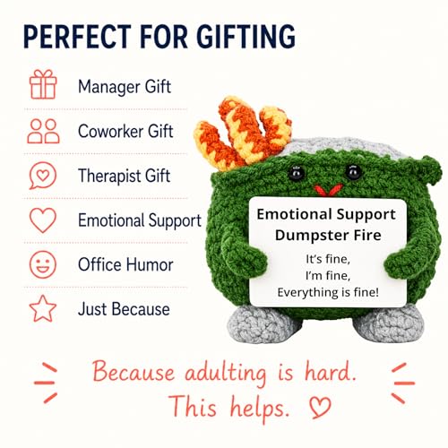 Emotional Support Dumpster Fire Crochet Plush Desk Decor Gag Gift