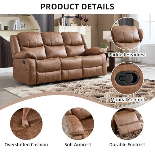 2-Piece Faux Leather Reclining Sofa and Loveseat Set, Brown