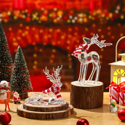 Queekay 2 Pcs Acrylic Christmas Reindeer Ornaments - Vivid Style Clear Deer Figurines