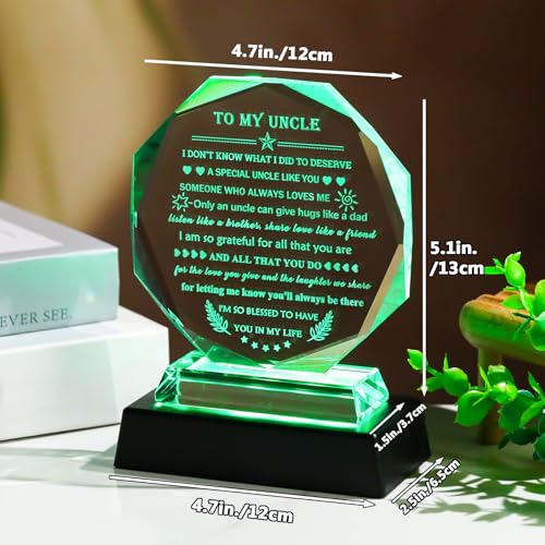 Uncle Gifts Crystal Keepsake with LED Base - Colorful Light, From Niece Nephew (Style 2) - Father’s Day Birthday