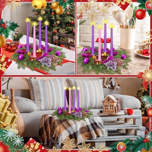 Christmas Advent Wreath with 4 LED Candles - 15.7-inch Centerpiece
