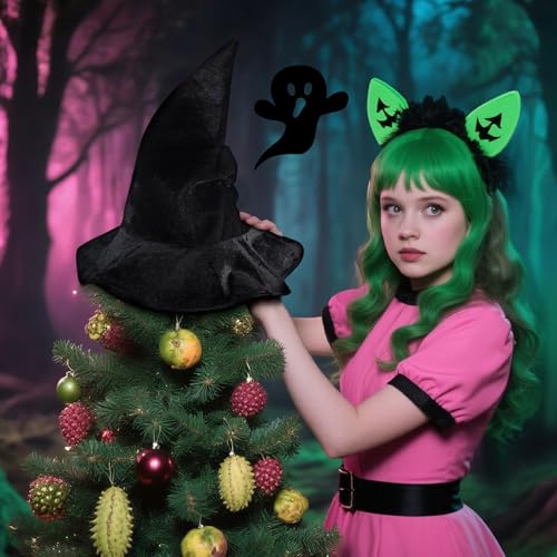 Black Velvet Witch Hat Tree Topper for Halloween & Christmas Decor