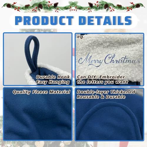 Large Navy Blue Christmas Stockings, Set of 6 Holiday Fireplace Decor