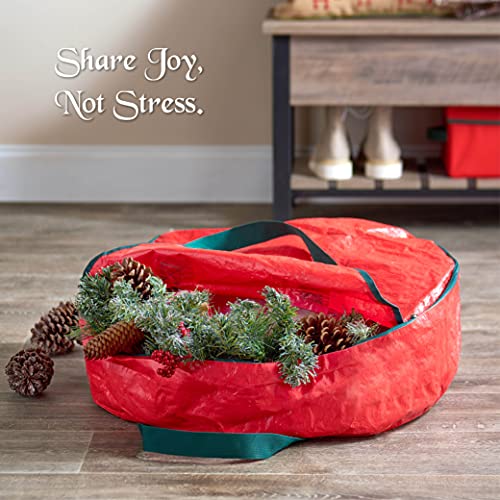 30-Inch Christmas Wreath Storage Bag Dual Zippered Container Red