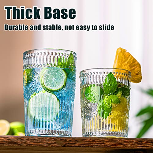 Vintage 12-Piece Glass Drinkware Set - Textured Ribbed Highball & Rocks Glasses for Cocktails & Beverages
